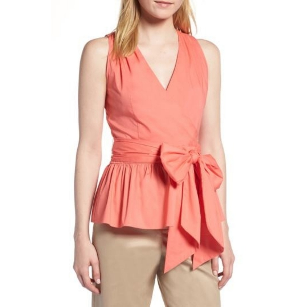 1901 Coral Cotton Blend Wrap Blouse Size 8